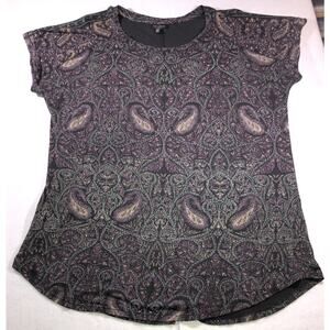 Lucky Brand Paisley Tunic Split Back Top Short Sleeve Shirt Womens Size 1X